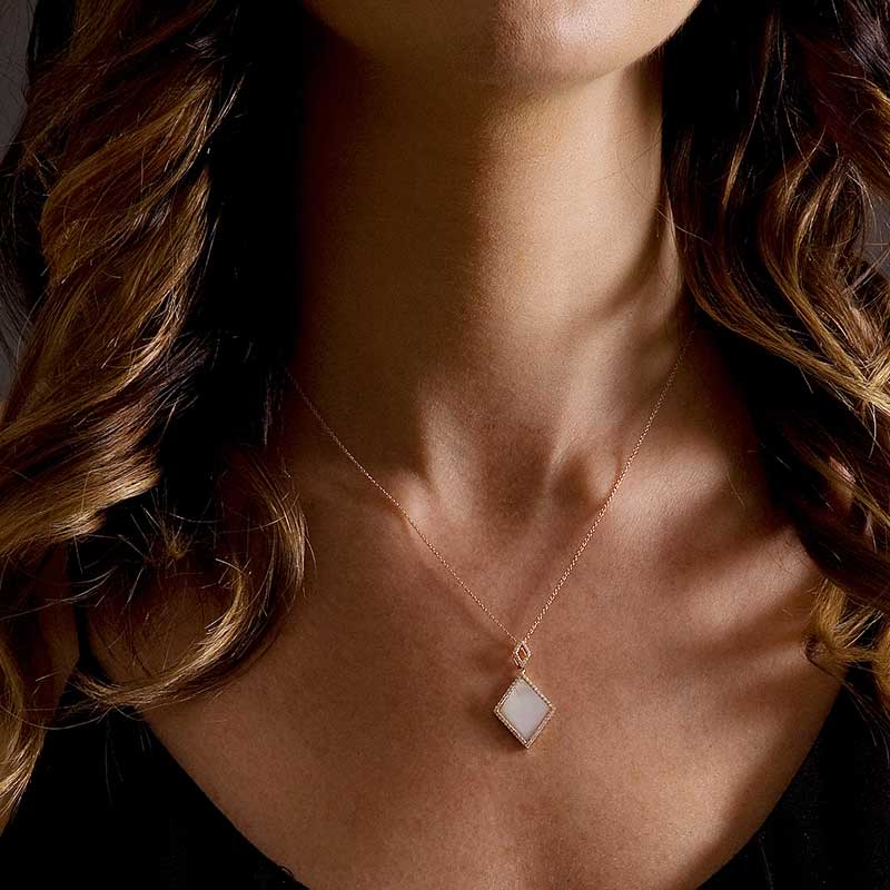 Dyed Pink Mother of Pearl and Diamond Pendant, 14K Rose Gold