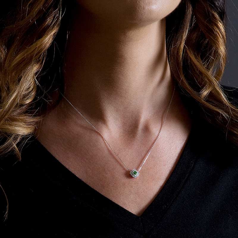 Vintage Emerald Necklace with Diamonds, 14K White Gold