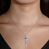 Vintage Style Sapphire and Diamond Necklace, 14K White Gold