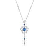 Vintage Style Sapphire and Diamond Necklace, 14K White Gold