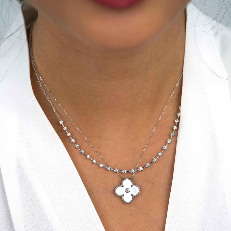 Pre-Owned Mother of Pearl Pendant with Diamond Center, 18K White Gold