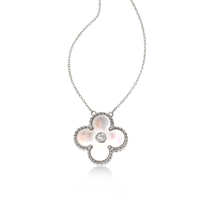 Pre-Owned Mother of Pearl Pendant with Diamond Center, 18K White Gold