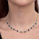 Regal Blue Sapphire and Diamond Necklace, 14K White Gold