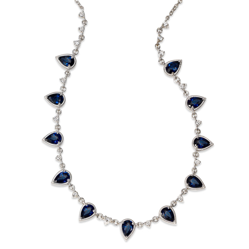 Regal Blue Sapphire and Diamond Necklace, 14K White Gold