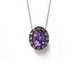 Oval Amethyst and Pink Sapphire Pendant, Black Rhodium, 14K White Gold