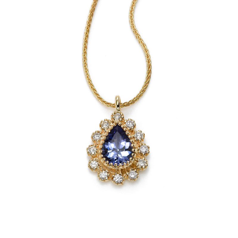 Pear Shape Tanzanite and Diamond Pendant, 14K Yellow Gold