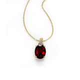 Oval Garnet and Diamond Pendant, 14K Yellow Gold