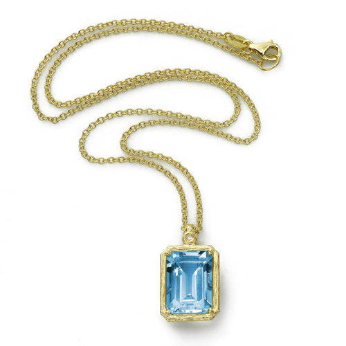 Rectangular Blue Topaz Pendant, 14K Yellow Gold
