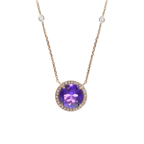 Amethyst And Diamond Necklace, 14K Rose Gold
