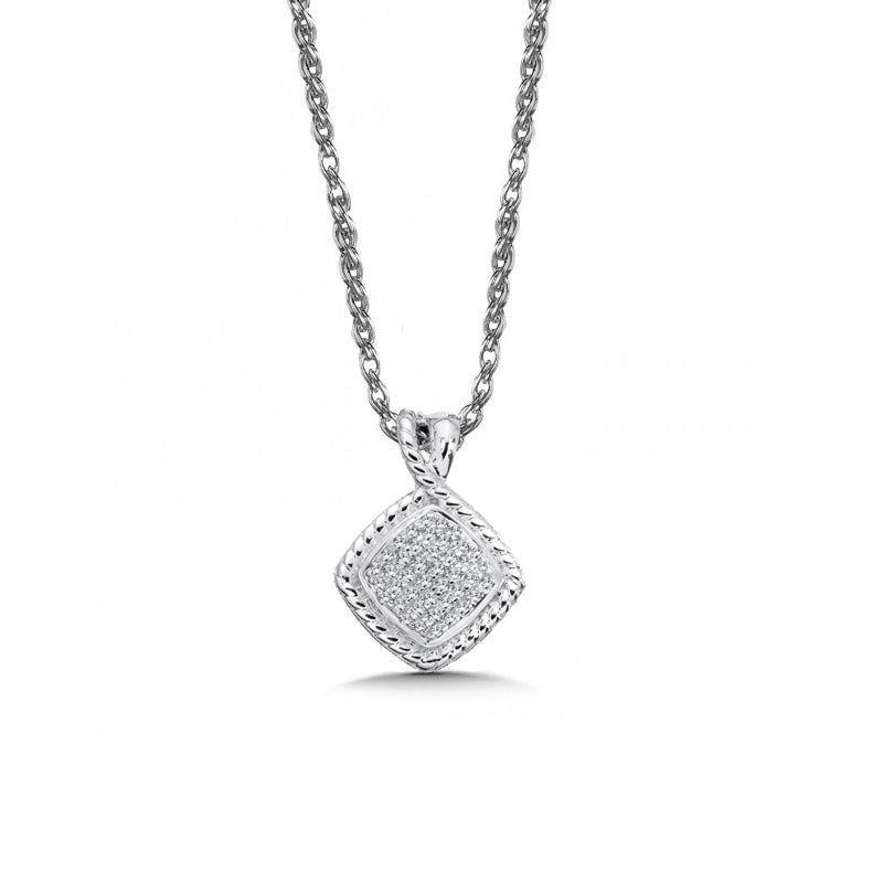 Square Pavé Set Diamond Pendant, Sterling Silver