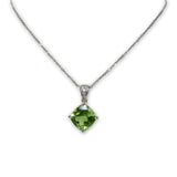 Cushion Cut Peridot Pendant, 14K White Gold