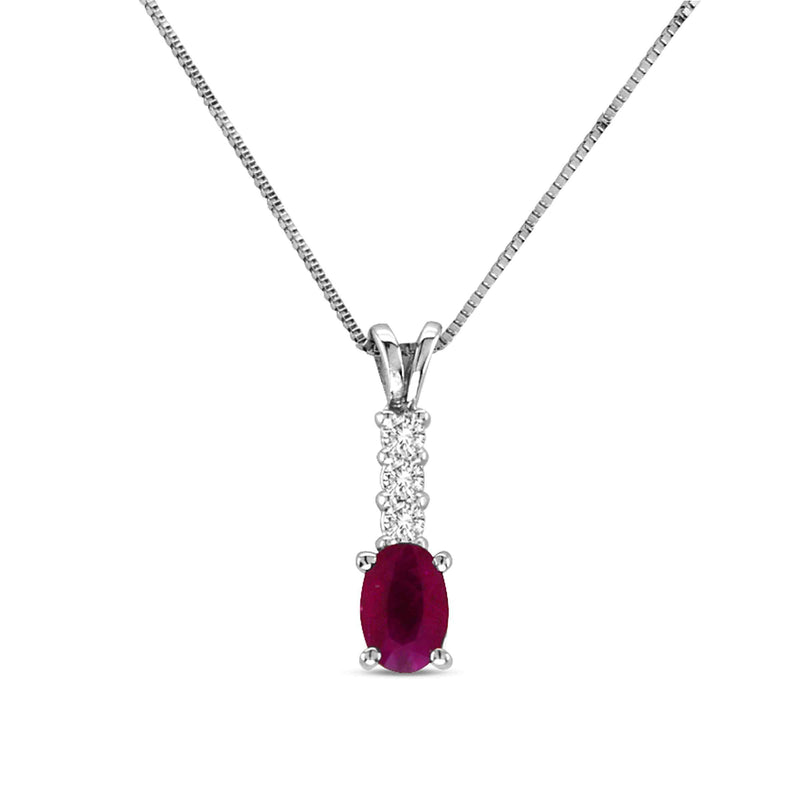 Ruby and Diamond Drop Pendant, 14K White Gold