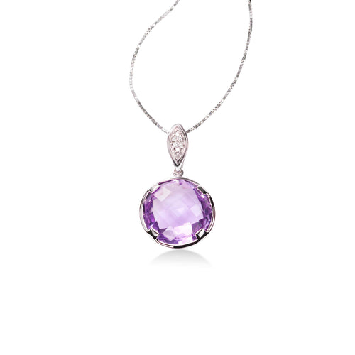Bezel Set Faceted Amethyst Pendant, 14K White Gold