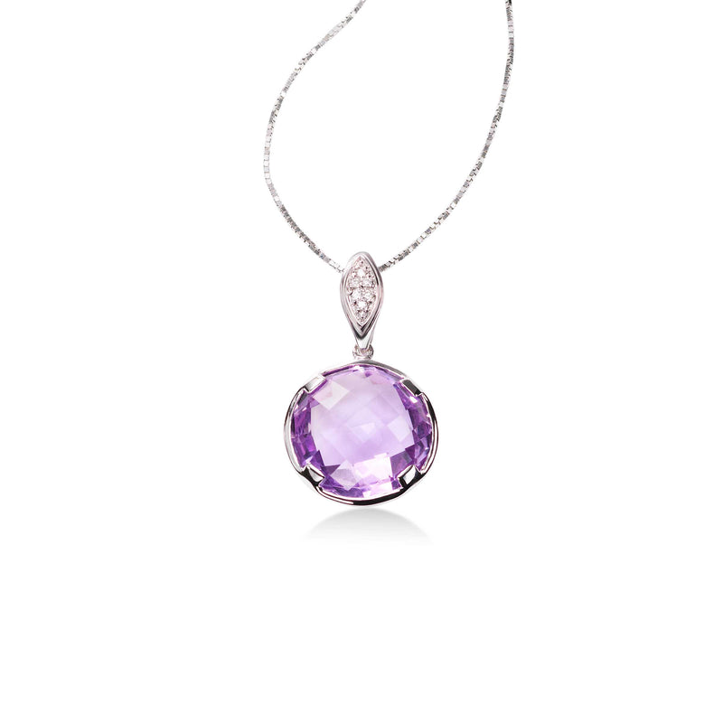 Bezel Set Faceted Amethyst Pendant, 14K White Gold