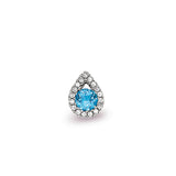 Round Blue Topaz and Pear Shape Diamond Halo Pendant, 14K White Gold