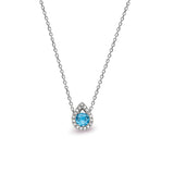 Round Blue Topaz and Pear Shape Diamond Halo Pendant, 14K White Gold