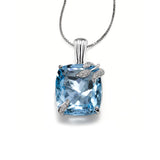 Leaf Design Blue Topaz and Diamond Pendant, 14K White Gold