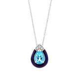Blue Topaz with Black Enamel Frame Pendant, 18K White Gold