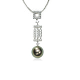 Deco Style Tahitian Cultured Pearl and Diamond Pendant, 18K White Gold