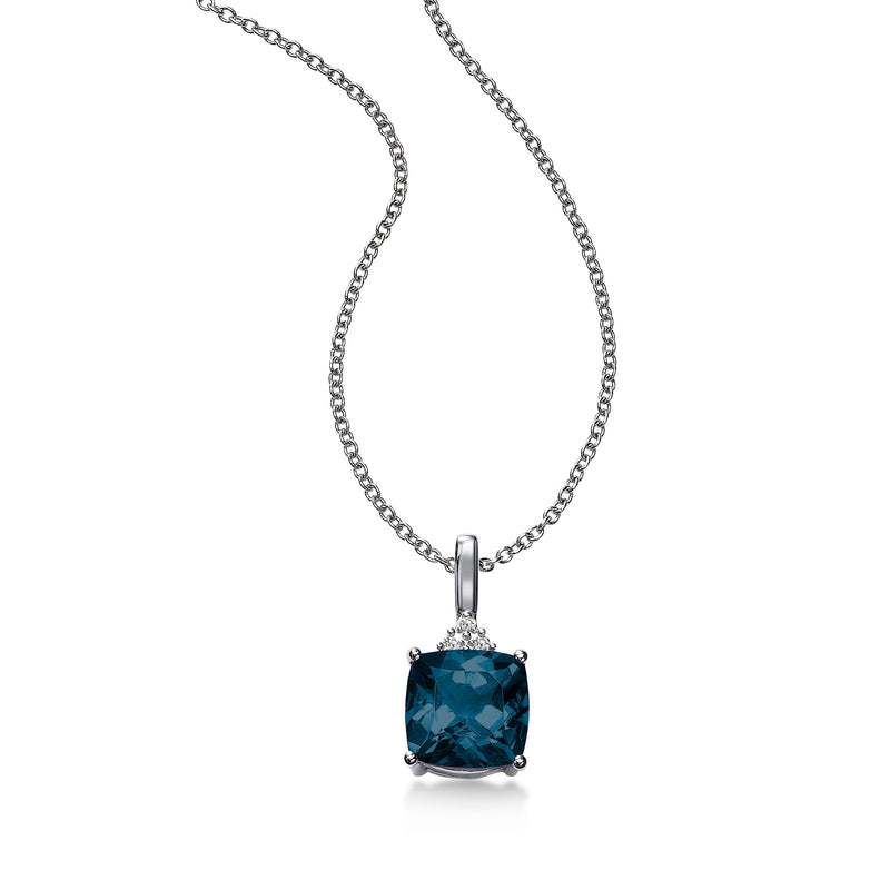 Cushion Cut London Blue Topaz Pendant, 14K White Gold