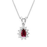 Pear Shape Ruby and Diamond Pendant, 14K White Gold