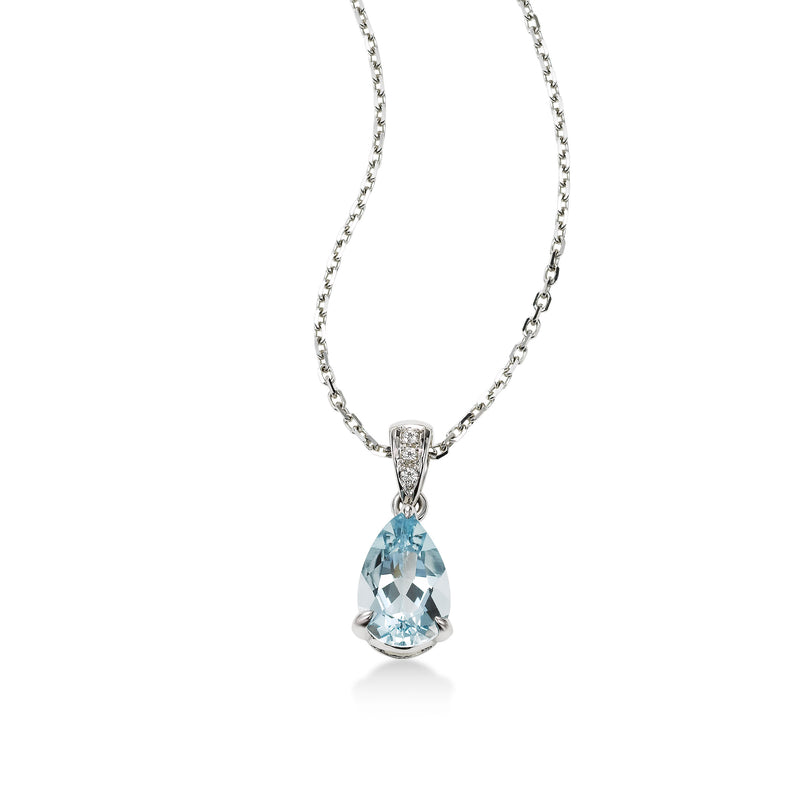 Pear Shape Aquamarine Pendant, 14K White Gold