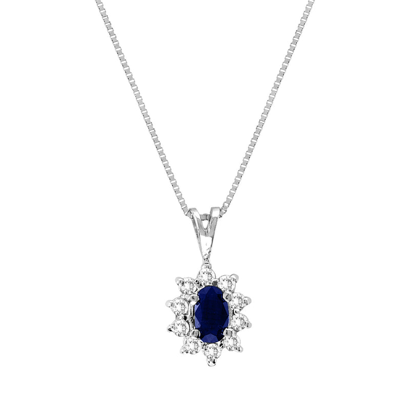 Oval Blue Sapphire and Diamond Pendant, 14K White Gold