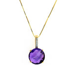 Round Amethyst and Diamond Pendant, 14K Yellow Gold