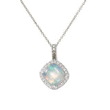 Cabochon Opal and Diamond Halo Pendant, 14K White Gold