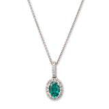 Emerald and Diamond Halo Pendant, 14K White Gold