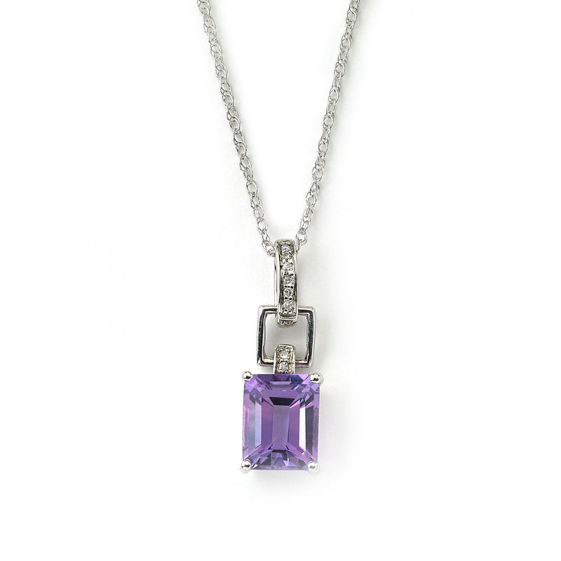 Deco Style Amethyst and Diamond Pendant, 14K White Gold