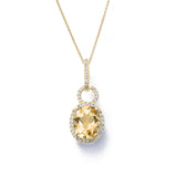 Oval Citrine and Diamond Halo Pendant, 14K Yellow Gold