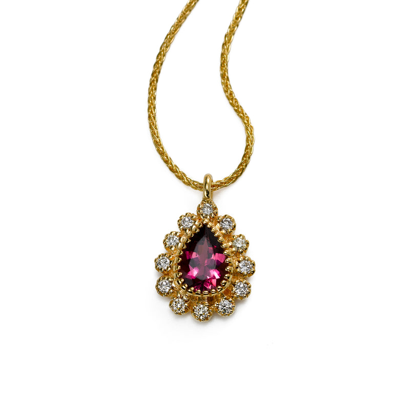 Pink Tourmaline and Diamond Pendant, 14K Yellow Gold