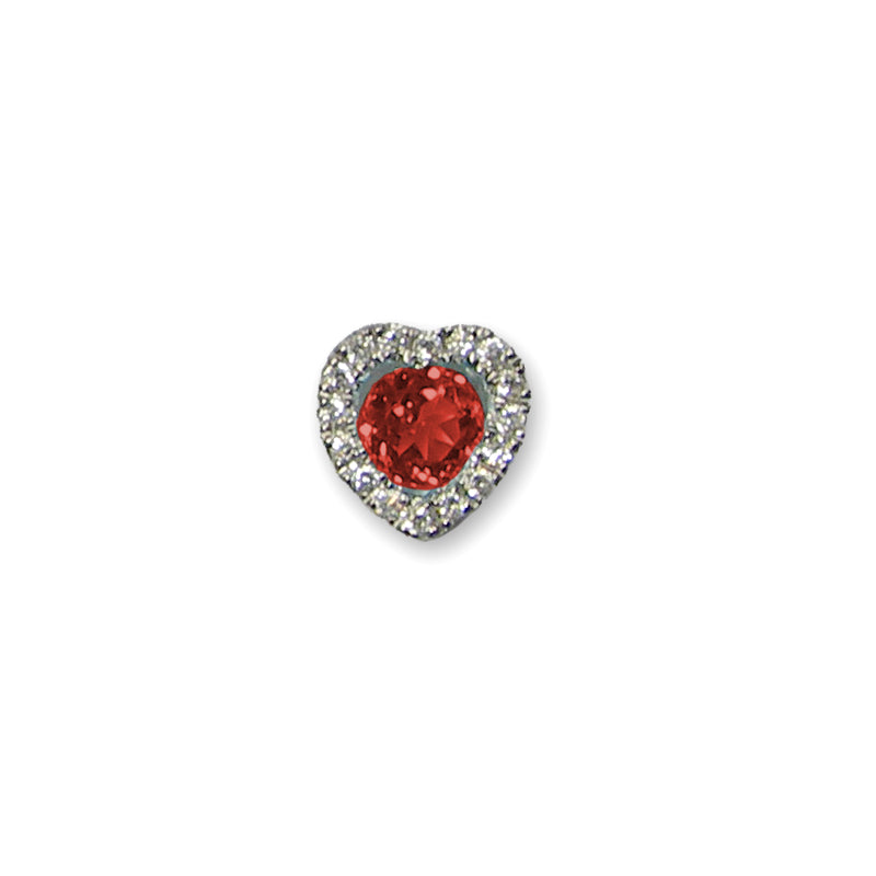 Garnet and Diamond Heart Rondelle Charm, 14K White Gold