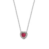 Ruby and Diamond Heart Halo Pendant, 14K White Gold