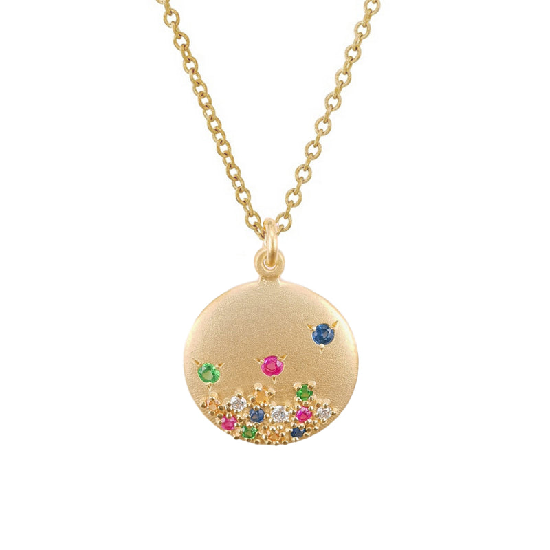 Multi Color Gemstone Disc Pendant, 14K Yellow Gold