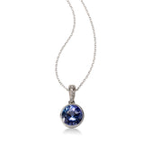 Bezel Set Tanzanite and Diamond Bale Pendant, 14K White Gold
