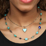 Turquoise Enamel and Diamond Heart Pendant, Sterling and 18K Vermeil
