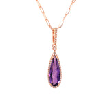 Pear Shape Amethyst and Diamond Pendant, 14K Rose Gold