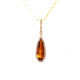 Pear Shape Citrine and Diamond Pendant, 14K Yellow Gold