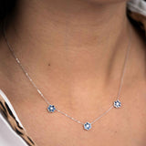 Sapphire and Diamond Flower Necklace, 14K White Gold