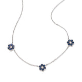 Sapphire and Diamond Flower Necklace, 14K White Gold