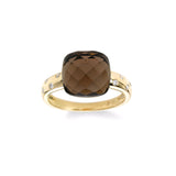 Cushion Cut Smoky Quartz Ring with Diamonds, 14K Yellow Gold