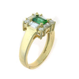 Deco Style Emerald and Diamond Ring, 14K Yellow Gold