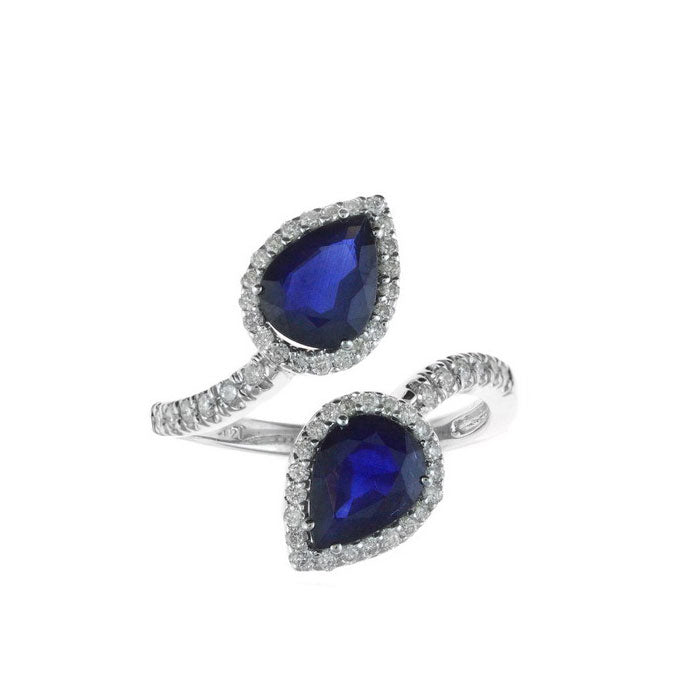 Sapphire and Diamond Bypass Ring, 14K White Gold