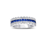 Sapphire and Diamond Halfway Band, 14K White Gold