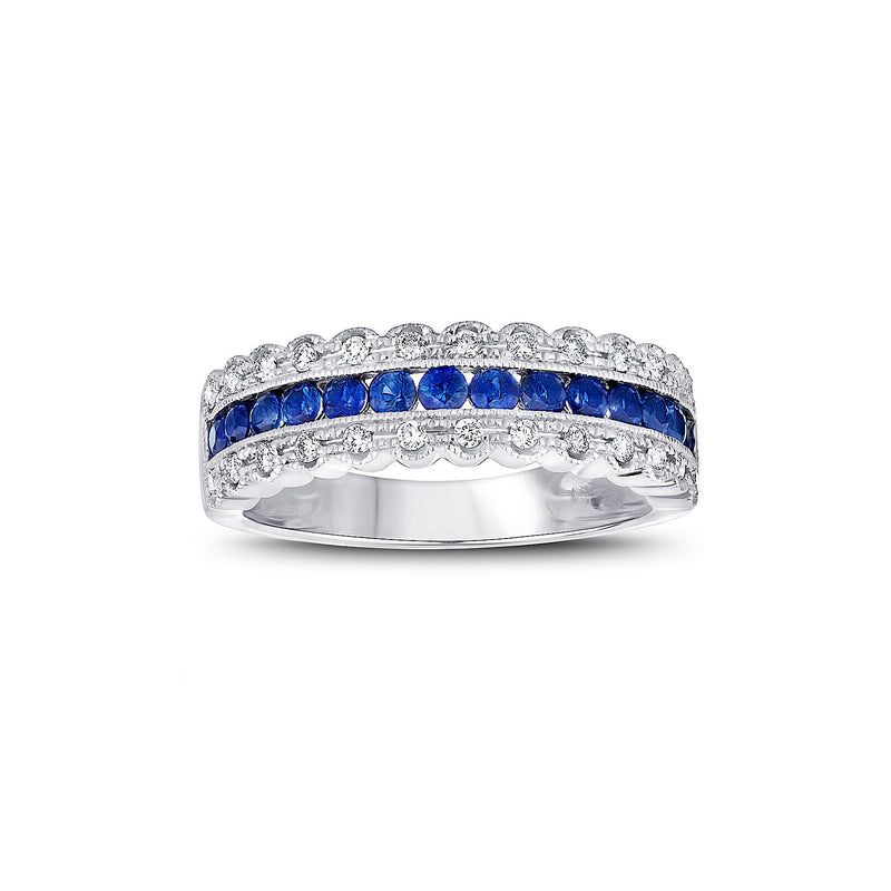 Sapphire and Diamond Halfway Band, 14K White Gold