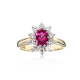 Two Tone Oval Ruby and Diamond Ring, 14 Karat Gold