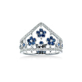 Sapphire and Diamond Flowers Ring, 14K White Gold