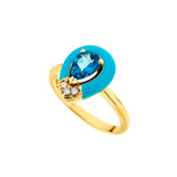 Pear Shape Blue Topaz and Blue Enamel Ring, 18K Yellow Gold